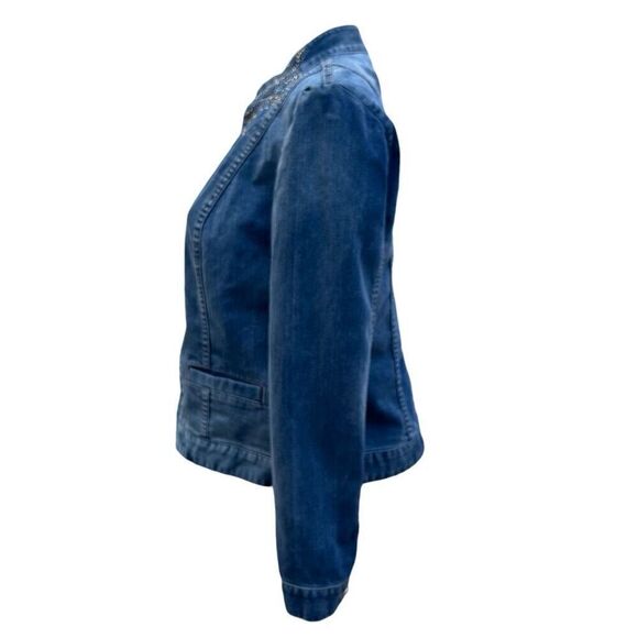 Chico's Denim jacket Women's Size 0 Studded Paisley Open Front Crop Long Sleeve - Picture 7 of 13